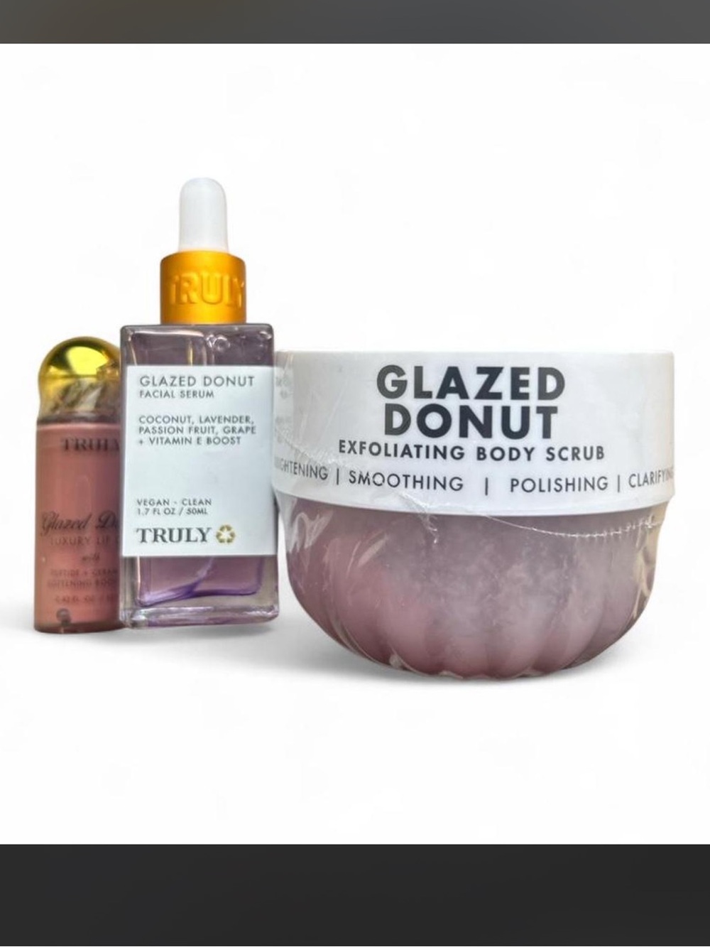 NewTRULY Glazed Donut Exfoliating Body Scrub & Serum Set - Pink and Gold Accents